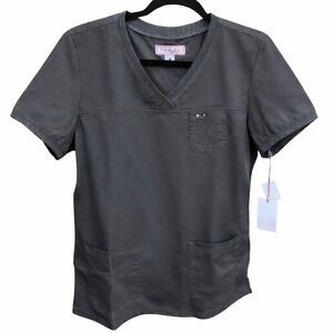 KOI By Kathy Peterson Katie Scrub Top Women's Medium Charcoal Gray V Neck NWT